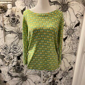 TALBOTS Women's Sweater Yellow Pears on Green Background Cardigan SIZE MEDIUM